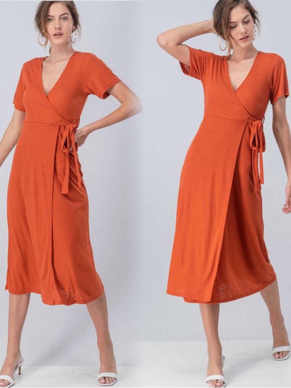Double Zero Rust Orange Wrap Midi Dress